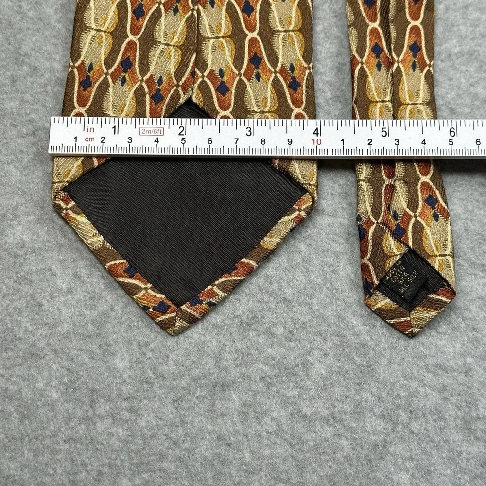 Vintage Alexander Julian Colours Silk Tie Geometric‎ Brown Gold USA 55x4 in